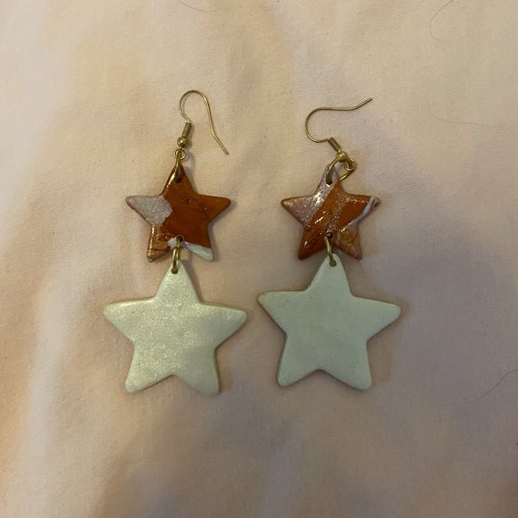 Handmade Clay Star Earrings 2.5 in - Picture 2 of 3